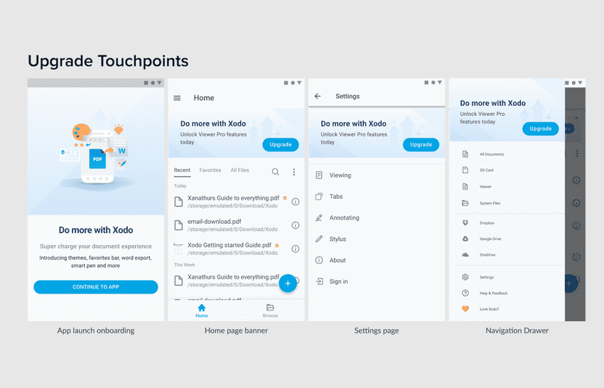 Xodo Upgrade touchpoints